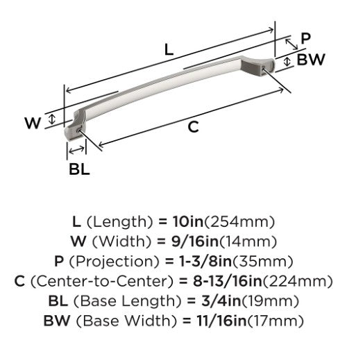 Bellamy Zinc Polished Nickel Cabinet Pull 10