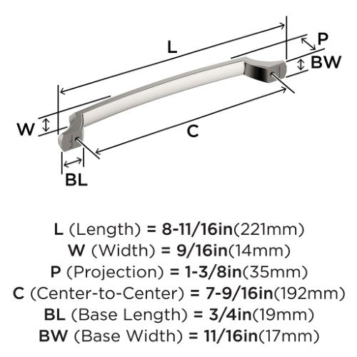 Bellamy Zinc Polished Nickel Cabinet Pull 16