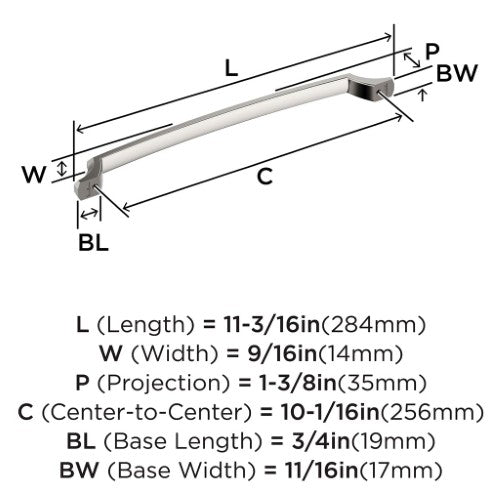 Bellamy Zinc Polished Nickel Cabinet Pull 14