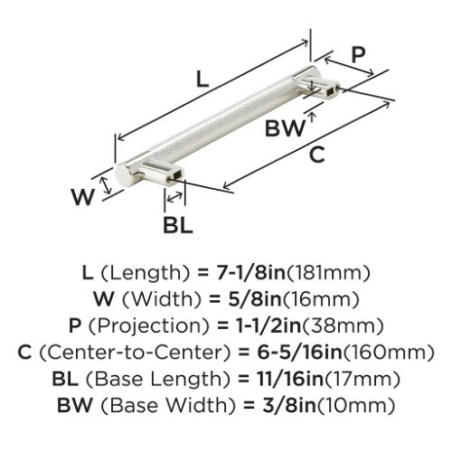 Bronx Zinc & Stainless Steel Polished Nickel Cabinet Pull 11