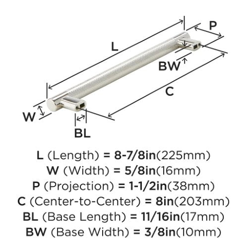 Bronx Zinc & Stainless Steel Polished Nickel Cabinet Pull 12