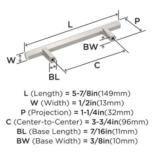 Caliber Zinc Polished Nickel Cabinet Pull 11
