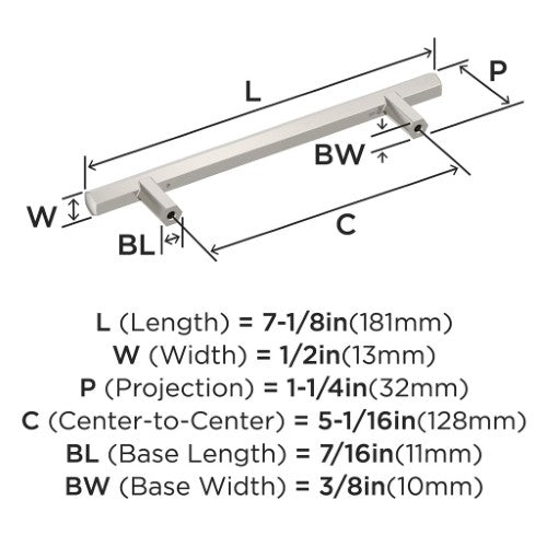 Caliber Zinc Polished Nickel Cabinet Pull 12