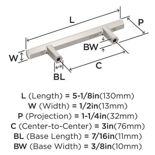 Caliber Zinc Polished Nickel Cabinet Pull 10
