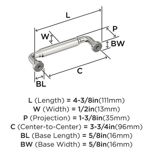 Coble Zinc Polished Nickel Cabinet Pull 10