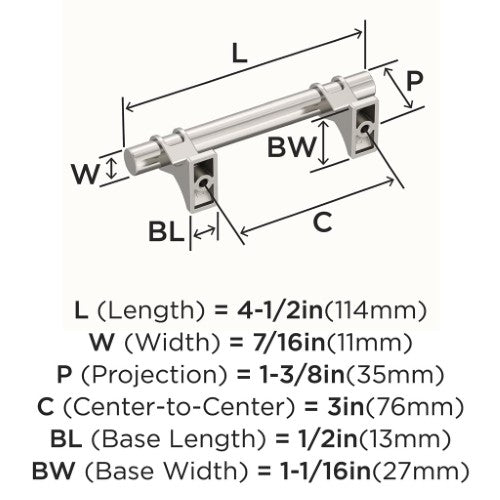 Davenport Zinc Polished Nickel Cabinet Pull 12