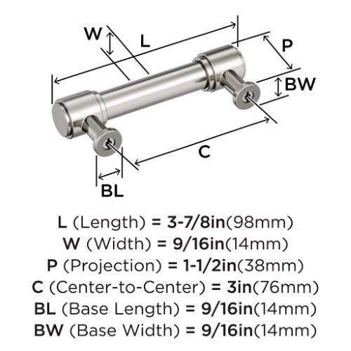 Faircrest Zinc & Steel Polished Nickel Cabinet Pull 11