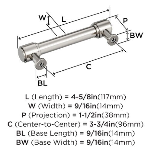 Faircrest Zinc & Steel Polished Nickel Cabinet Pull 12
