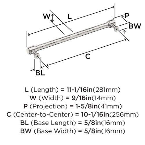 Fairfax Zinc Polished Nickel Cabinet Pull 12