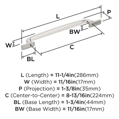 Highland Ridge Zinc Polished Nickel Cabinet Pull 12
