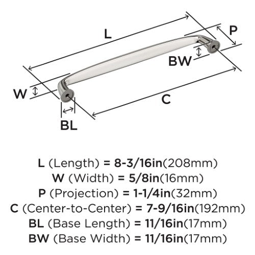 Kane Zinc Polished Nickel Cabinet Pull 16