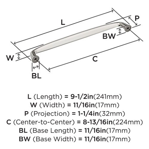 Kane Zinc Polished Nickel Cabinet Pull 14