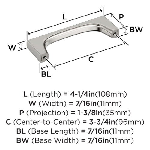 Merced Zinc Polished Nickel Cabinet Pull 11