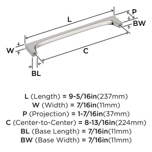 Merced Zinc Polished Nickel Cabinet Pull 15