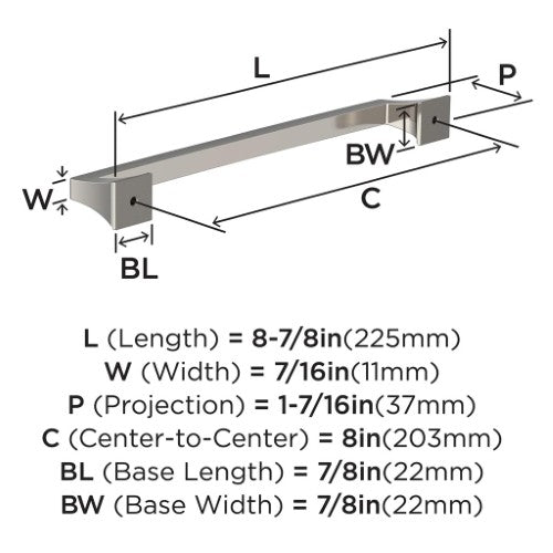 Mulholland Zinc Polished Nickel Cabinet Pull 12