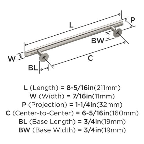 Radius Stainless Steel Polished Nickel Cabinet Pull 12
