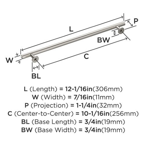 Radius Stainless Steel Polished Nickel Cabinet Pull 15