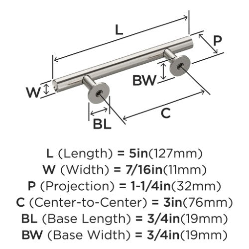 Radius Stainless Steel Polished Nickel Cabinet Pull 9
