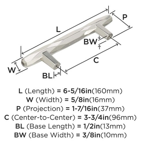 St. Vincent Zinc Polished Nickel Cabinet Pull 8