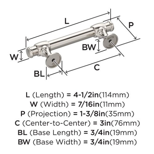 Winsome Zinc Polished Nickel Cabinet Pull 9
