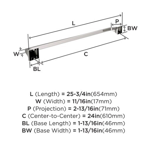 Mulholland Zinc & Stainless Steel Polished Nickel Towel Bar 6