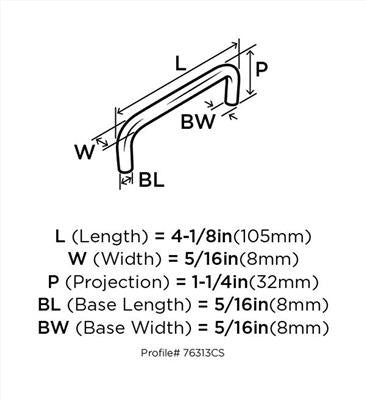 Wire Pulls Carbon Steel Brushed Chrome Cabinet Pull 7