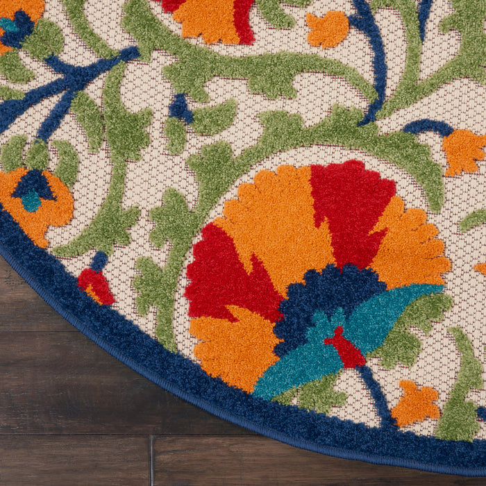 Aloha ALH20 Red / Multi Polypropylene Transitional Area Rug - 4 Ft x Round