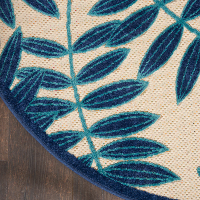 Aloha ALH18 Navy Polypropylene Tropical Area Rug - 8 Ft x Round