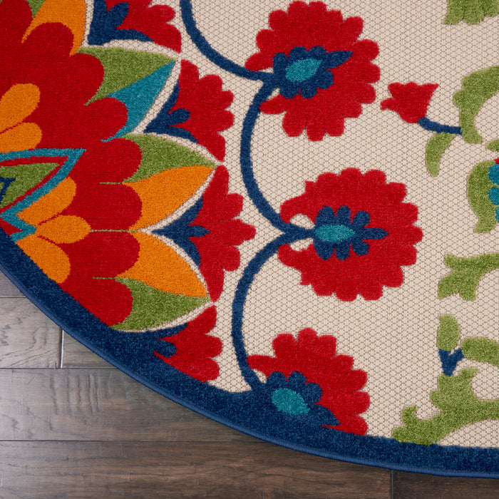 Aloha ALH20 Red / Multi Polypropylene Transitional Area Rug - 8 Ft x Round