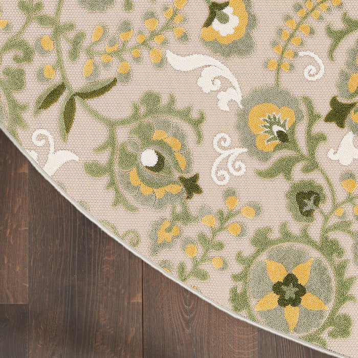 Aloha ALH17 Ivory Green Polypropylene Outdoor Area Rug - 8 Ft x Round