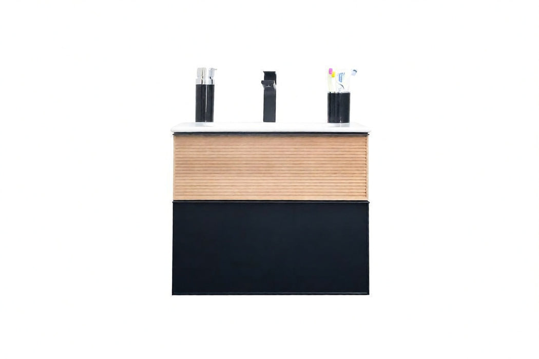 Ravello Wood Natural & Black Bathroom Vanity Natural & Black 1