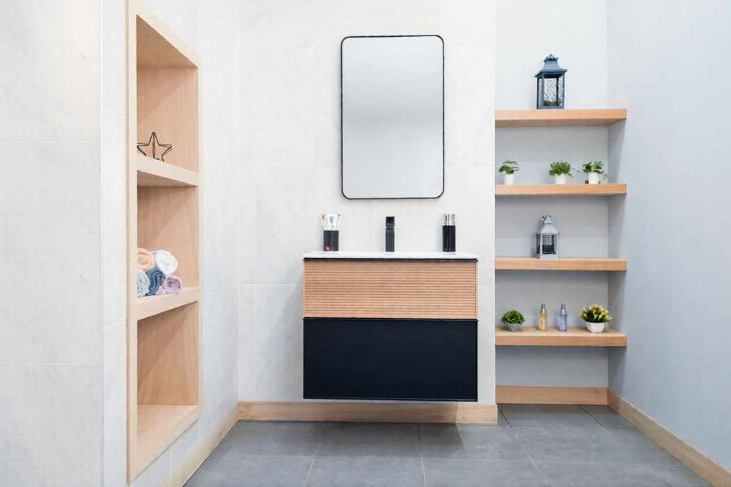 Ravello Wood Natural & Black Bathroom Vanity Natural & Black 2