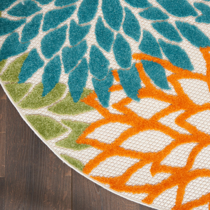 Aloha ALH05 Turquoise Multicolor Polypropylene Tropical Area Rug - 4 Ft x Round