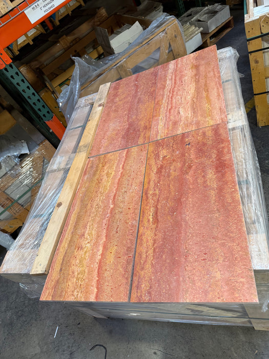 Filled & Polished Rojo Travertine Tile - 12" x 24"