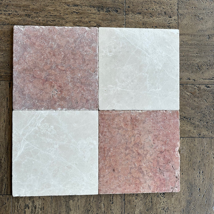 Tumbled Rosso Asiago Marble Tile - 12" x 12"