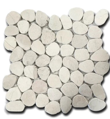 Round White Flat Pebble Mosaic - 12" x 12"