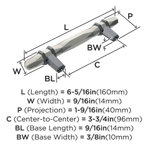 London Zinc Satin Nickel / Black Chrome Cabinet Pull 8