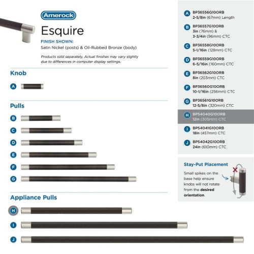 Esquire Zinc & Stainless Steel Satin Nickel / Oil Rubbed Bronze Appliance Pull 15