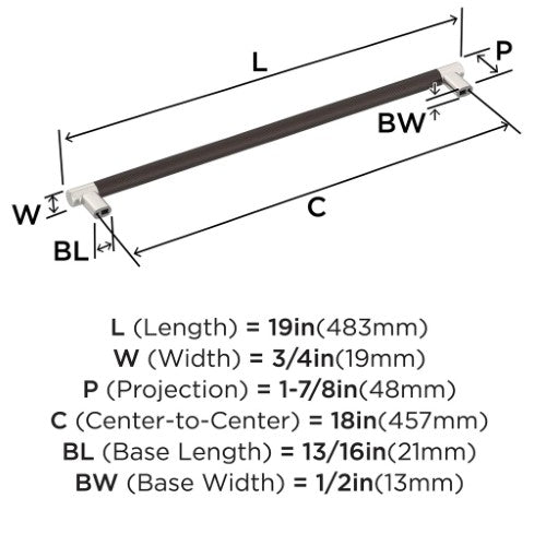 Esquire Zinc & Stainless Steel Satin Nickel / Oil Rubbed Bronze Appliance Pull 5
