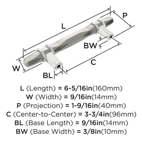 London Zinc Satin Nickel / Polished Chrome Cabinet Pull 8