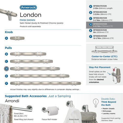 London Zinc Satin Nickel / Polished Chrome Cabinet Pull 26
