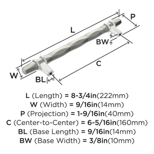 London Zinc Satin Nickel / Polished Chrome Cabinet Pull 10