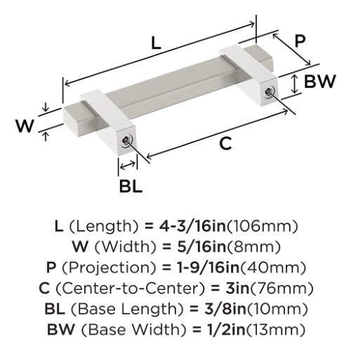 Mulino Zinc Satin Nickel / Polished Chrome Cabinet Pull 8