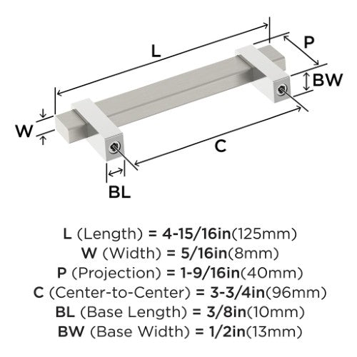 Mulino Zinc Satin Nickel / Polished Chrome Cabinet Pull 9