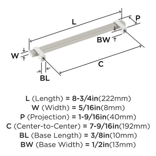Mulino Zinc Satin Nickel / Polished Chrome Cabinet Pull 12