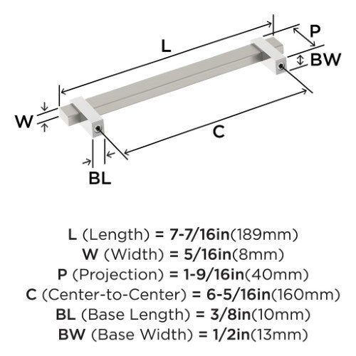 Mulino Zinc Satin Nickel / Polished Chrome Cabinet Pull 11