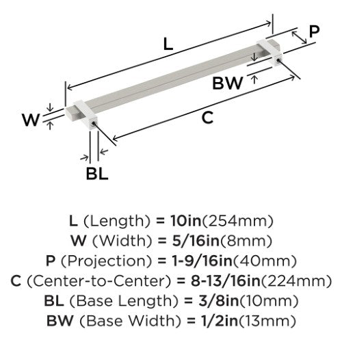 Mulino Zinc Satin Nickel / Polished Chrome Cabinet Pull 13