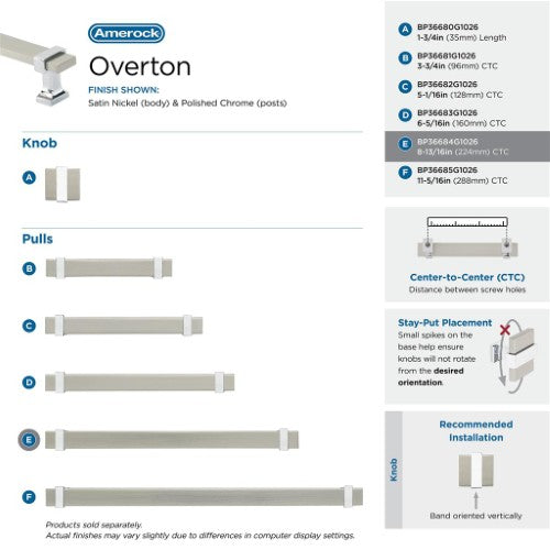 Overton Zinc & Aluminum Satin Nickel / Polished Chrome Cabinet Pull 12