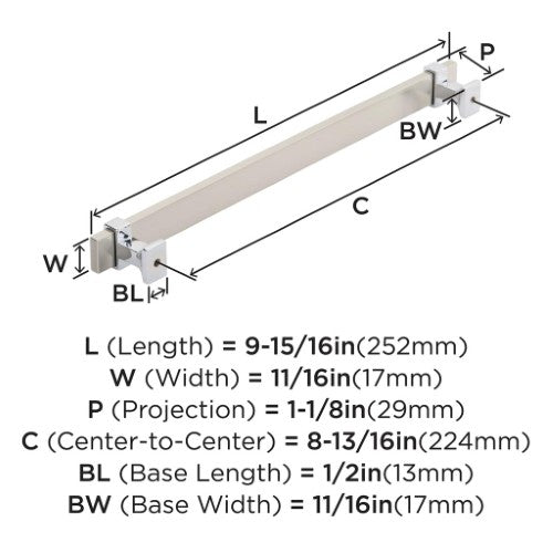 Overton Zinc & Aluminum Satin Nickel / Polished Chrome Cabinet Pull 4