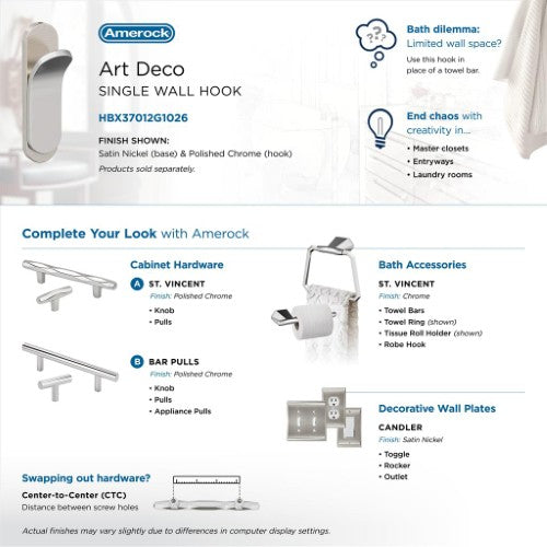 Unison Zinc Satin Nickel / Polished Chrome Hook 8